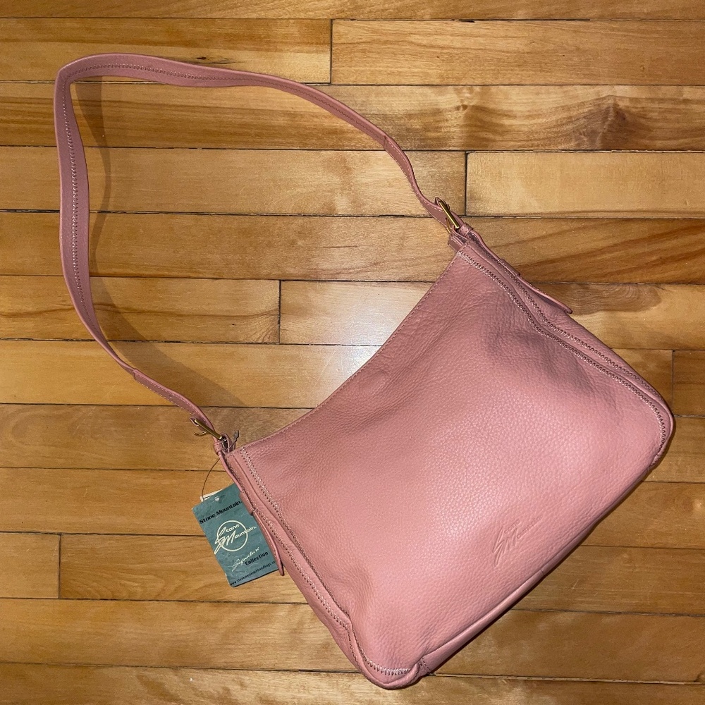Stone Mountain NWT Pebbled Leather Purse Mauve Pink Adjustable Crossbody Boho